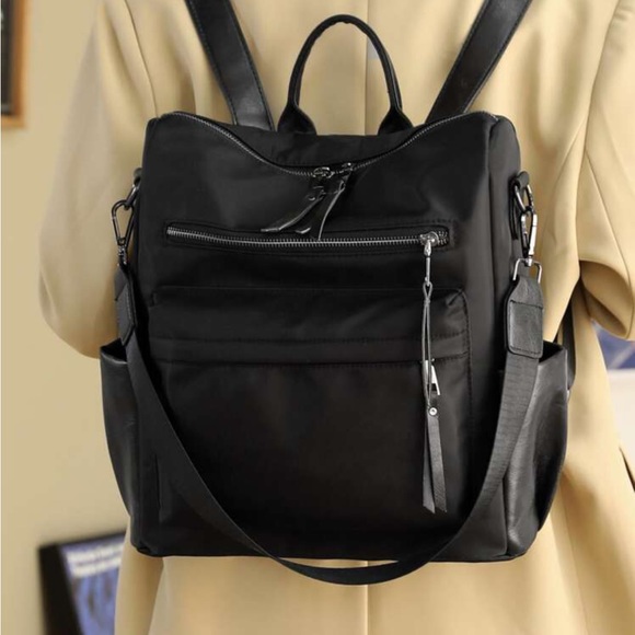 Black vegan leather and nylon  zipper detail mini backpacks - Picture 8 of 8